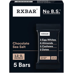 RXBAR Chocolate Sea Salt packaging close-up — simple ingredients and 12g protein for daily fueling.