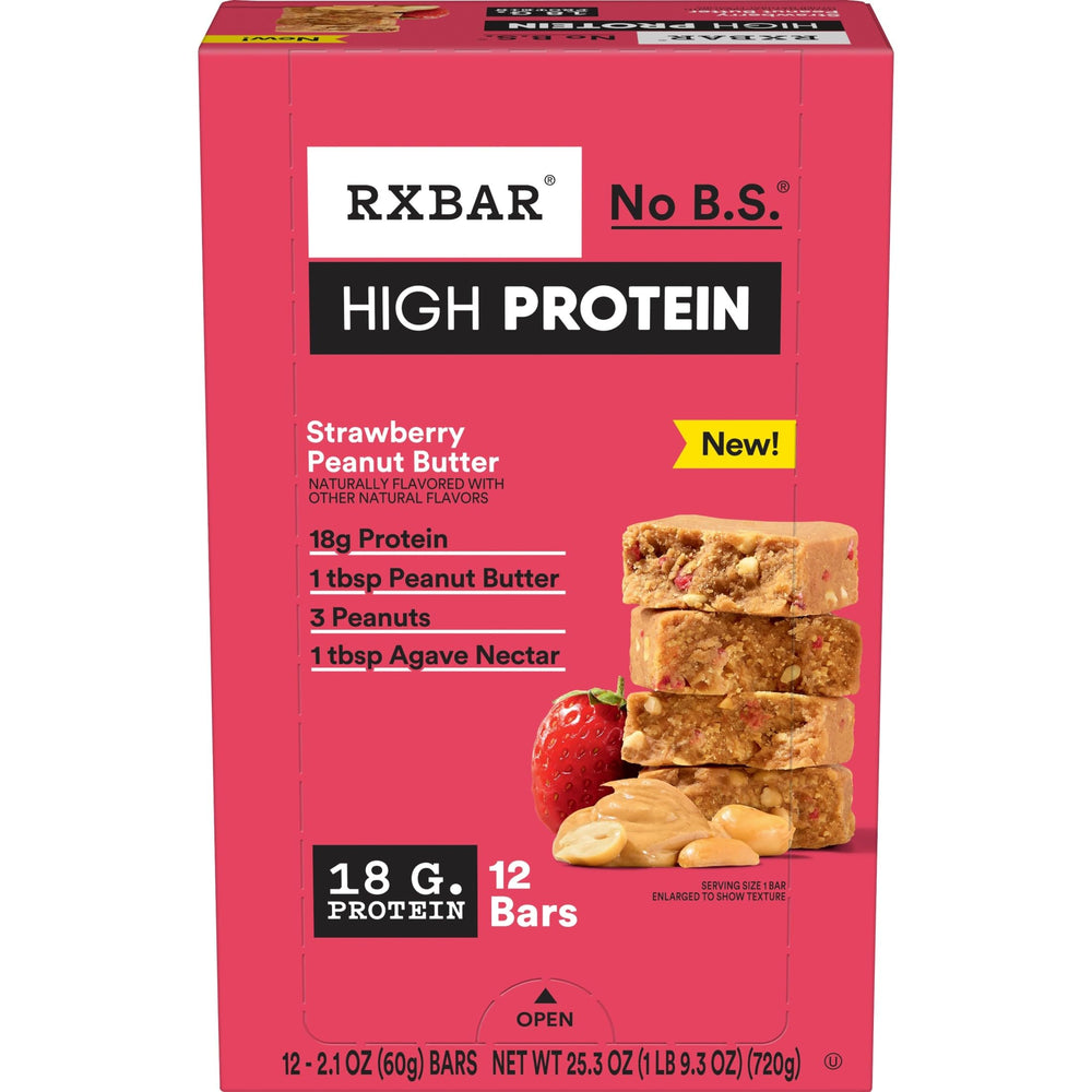 RXBAR High Protein Strawberry Peanut Butter bar packaging on display for on-the-go