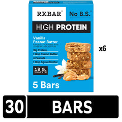 Close-up of RXBAR High Protein Vanilla Peanut Butter bar texture: creamy peanut butter and crunch