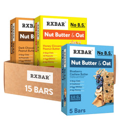 RXBAR Nut Butter and Oat Blueberry Cashew flavor bar for a quick protein boost