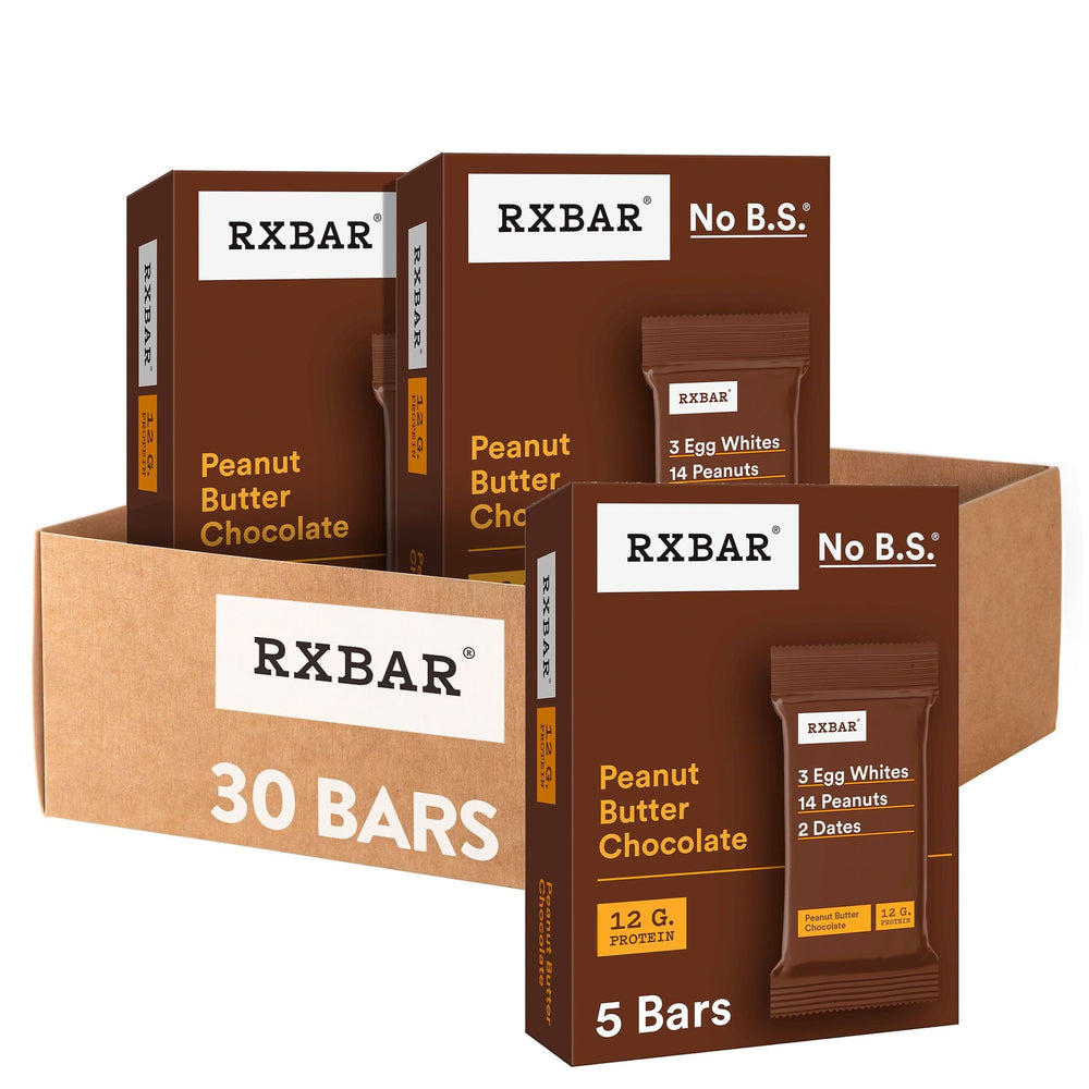 RXBAR Peanut Butter Chocolate bar packaging showing 12g protein for on-the-go energy