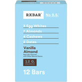 RXBAR Vanilla Almond packaging front, real ingredients for a quick snack.