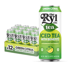 The Ryl Co Green Citrus Iced Tea can, side view, zero sugar refreshment.