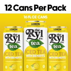 Ryl Co lemon iced tea label closeup, antioxidant superblend.