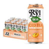The Ryl Co Peach Iced Tea 16 oz can on display, crisp peach flavor for a refreshing break.