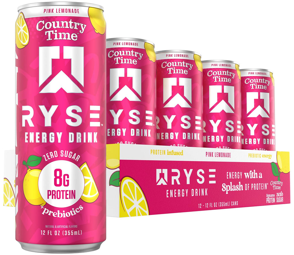 RYSE Country Time Pink Lemonade can front shows clean energy and bright flavor