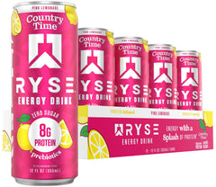 RYSE Country Time Pink Lemonade can front shows clean energy and bright flavor