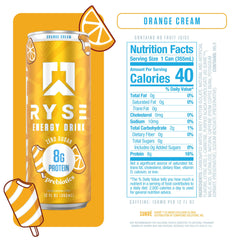 RYSE Energy Orange Cream can back view showing design details