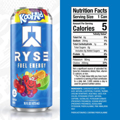 RYSE Fuel Kool-Aid Tropical Punch side view highlights sleek, sugar-free branding.