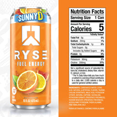 RYSE Fuel SunnyD Tangy Original pour showing bright citrus flavor