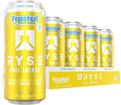 RYSE Fuel Frosted Lemonade can front view highlighting sugar-free energy benefits