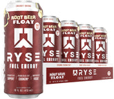 RYSE Fuel Root Beer Float can showing sugar-free energy and focus-ready benefits