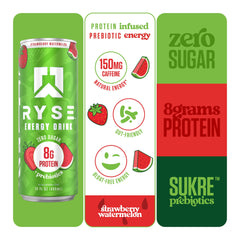 Close-up of ingredients panel showing 8g protein and 1g prebiotic