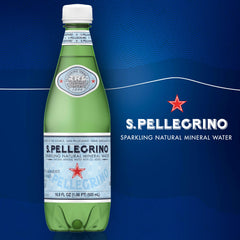 Close-up of S.Pellegrino bubbles in glass showing crisp effervescence.