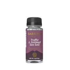Sabatino Tartufi smoked truffle salt jar close-up for gourmet seasoning