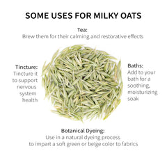 Sacred Blossom Farm Milky Oats loose leaf closeup preserves whole herbs, flavor.