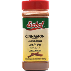 Sadaf Cinnamon Ground bottle for cooking and baking, enhances flavor.