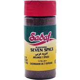 Sadaf Seven Spice bottle close-up for authentic Lebanese flavor.