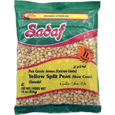 Sadaf Yellow Split Peas bag close-up showing freshness for versatile soups and curries.