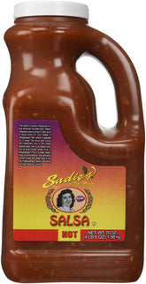 Sadie’s Hot Salsa bottle with tomatoes and jalapeños, ideal for bold meals.