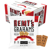 Safe and Fair Remy Cinnamon Grahams single-serve pouch for on-the-go snacking with wholesome grains.
