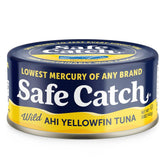Safe Catch Ahi tuna can pack showing lean protein in six cans