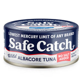 Safe Catch No Salt Added Albacore Tuna can showing pure tuna for lighter meals.
