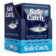 Safe Catch Elite tuna pouch without water or oil preserves natural flavor.