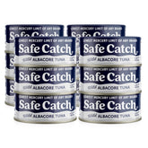Safe Catch wild albacore tuna can close-up highlighting pure protein.
