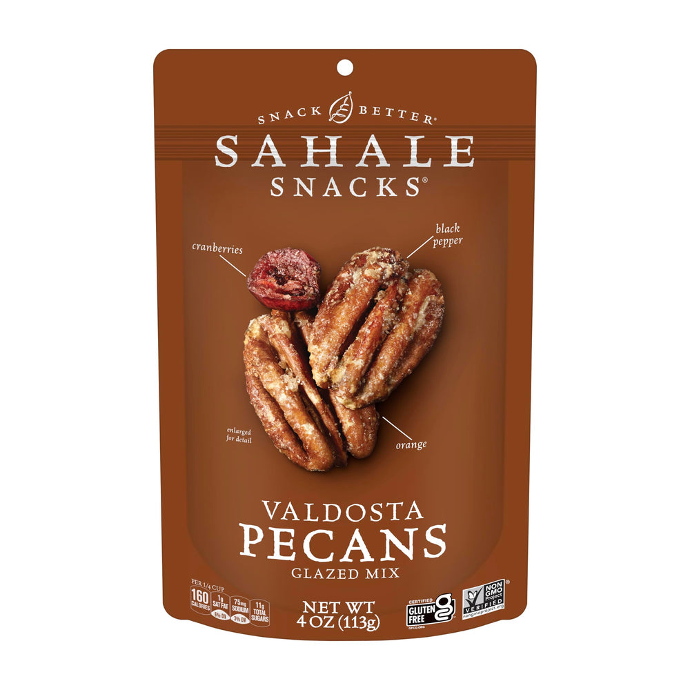 Sahale Snacks Valdosta Pecans Glazed Mix bag with pecans and cranberries.