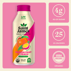 Saint James Iced Tea aluminum-packaging bottle emphasizes sustainable packaging and freshness.