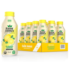 Saint James Iced Tea classic lemon bottle, zero calories and zero sugar.