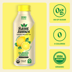 Saint James Iced Tea glass pour shows rich tea with lemon infusion.