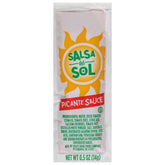 Salsa Del Sol Picante sauce packet front view for convenient on-the-go meals.