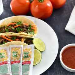 Salsa Del Sol Picante packet side view ideal for quick taco bar swaps.