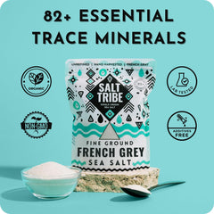Salt Tribe 82-minerals-detail highlights mineral-rich profile ideal for hydration and flavor enhancement.