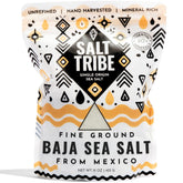 Salt Tribe Baja Sea Salt bag shows unrefined mineral-rich salt for cooking.