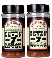 Saltgrass Seven Steak Spice bottle ready for beef marinades and grilling flavor.