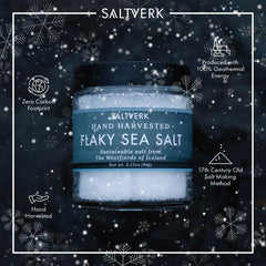 Saltverk hand harvested flakes provide mineral-rich seasoning with delicate crunch.