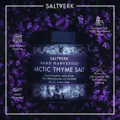 Saltverk Sea Salt dusting meat illustrates finishing salt that complements roasted dishes.