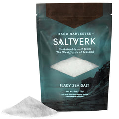 Saltverk sea salt flakes packaging highlights premium finishing salt for recipes