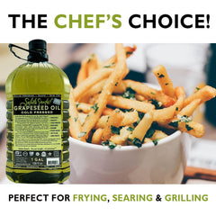 Salute Santé grapeseed oil kitchen setup—versatile for frying, sautéing, and baking.