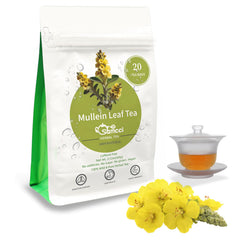 SAMCCI mullein tea bag close-up for respiratory comfort and mild aroma.