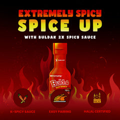 Pizza topped with Samyang 2X Buldak sauce for bold heat.