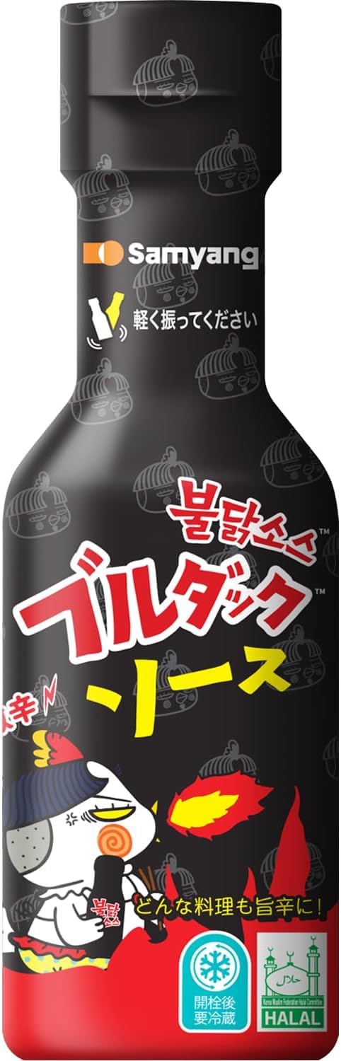 Samyang Buldark Spicy Chicken Roasted Sauce bottle pour for quick, flavorful meals.