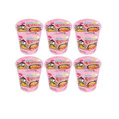 Samyang Carbo Spicy Chicken Cup Noodles pack—ideal six-pack for quick meals on the go.