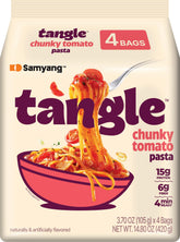 SAMYANG Tangle Chunky Tomato Linguine packaging highlights bold Italian-inspired flavor for easy weeknight dinners.