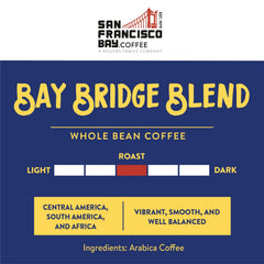 San Francisco Bay Bay Bridge Blend whole bean package ready for grinding.