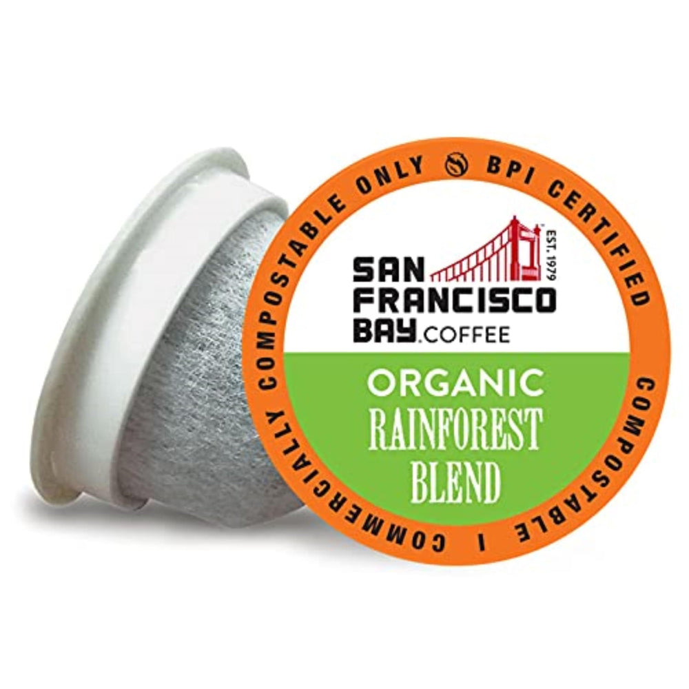 San Francisco Bay compostable rainforest blend pods in eco-friendly packaging.