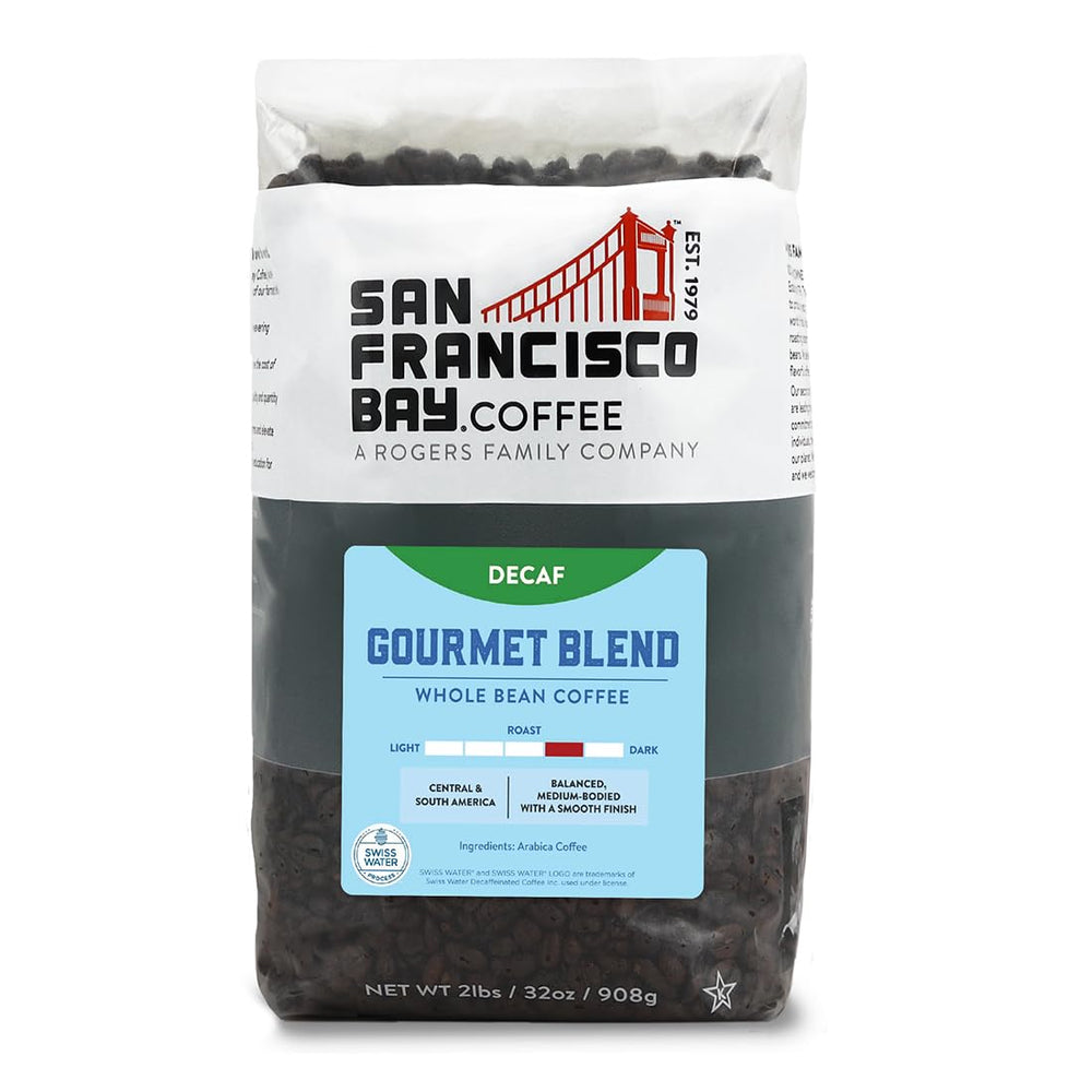 San Francisco Bay Decaf Gourmet Blend 2lb bag ready for home brewing.